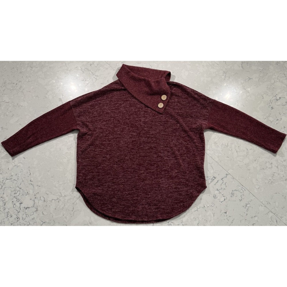 Chris & Carol Cowl Neck Sweater Womens Small S Burgundy Button Knit Made In USA